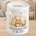 Personalised Baby Money Box Woodland - New baby Savings piggy bank - gift for newborn