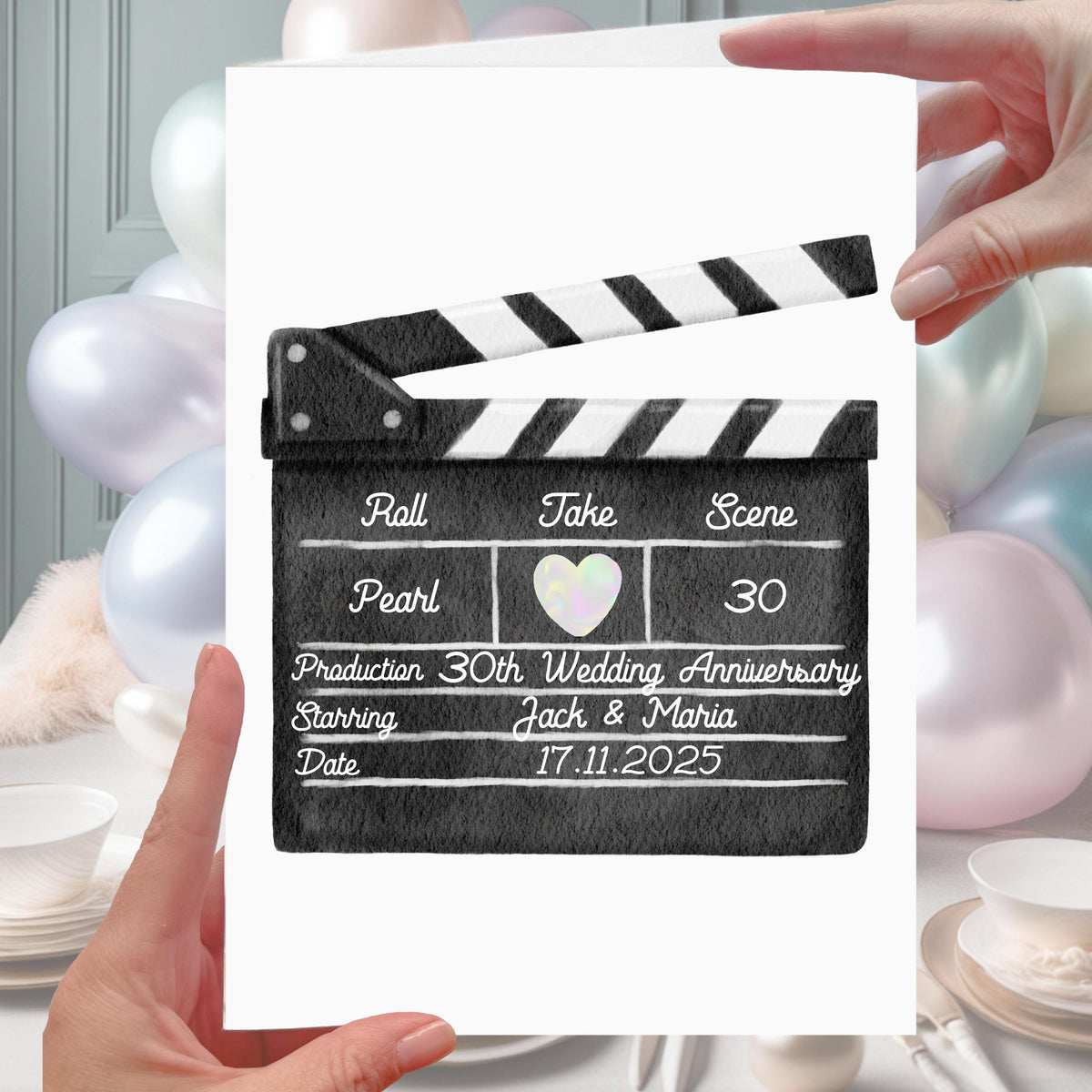 Clapper Board 30th Anniversary Card Personalised Pearl Film Cinema Movies