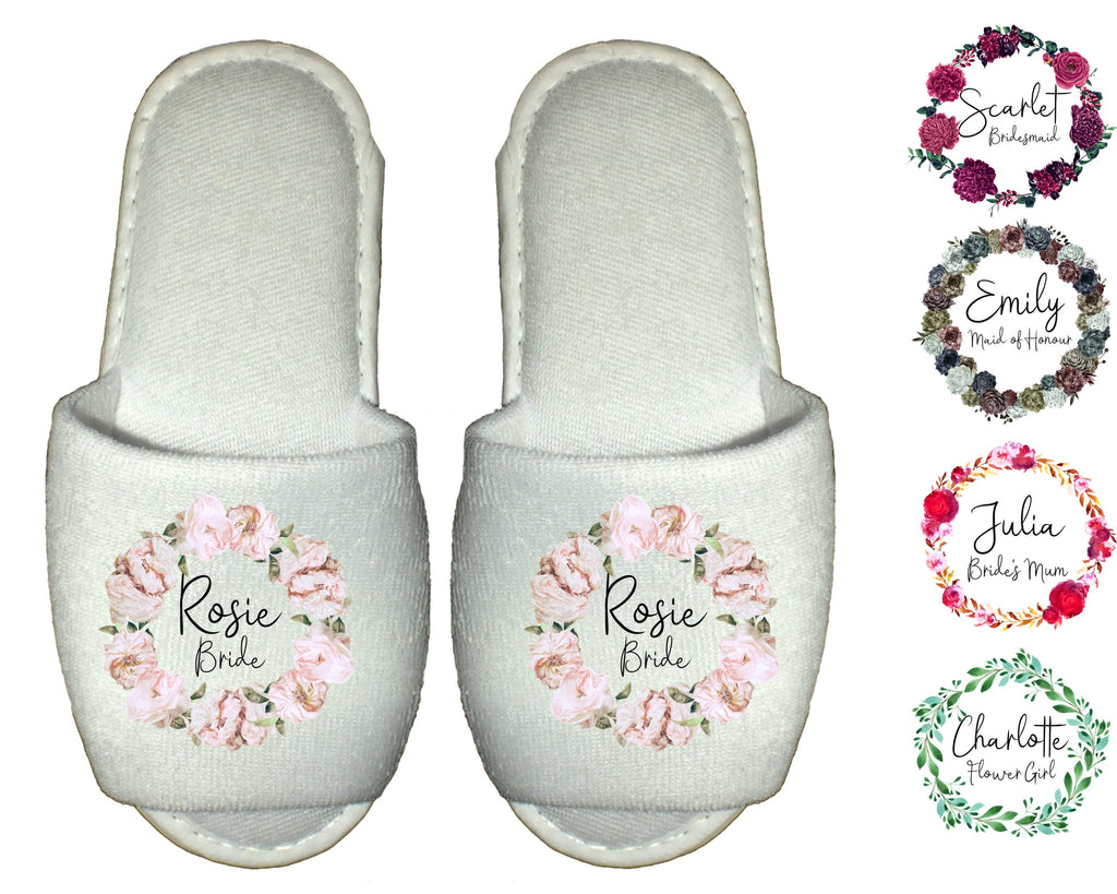Personalized Wedding Spa Slippers: Floral Bridal Party Gift