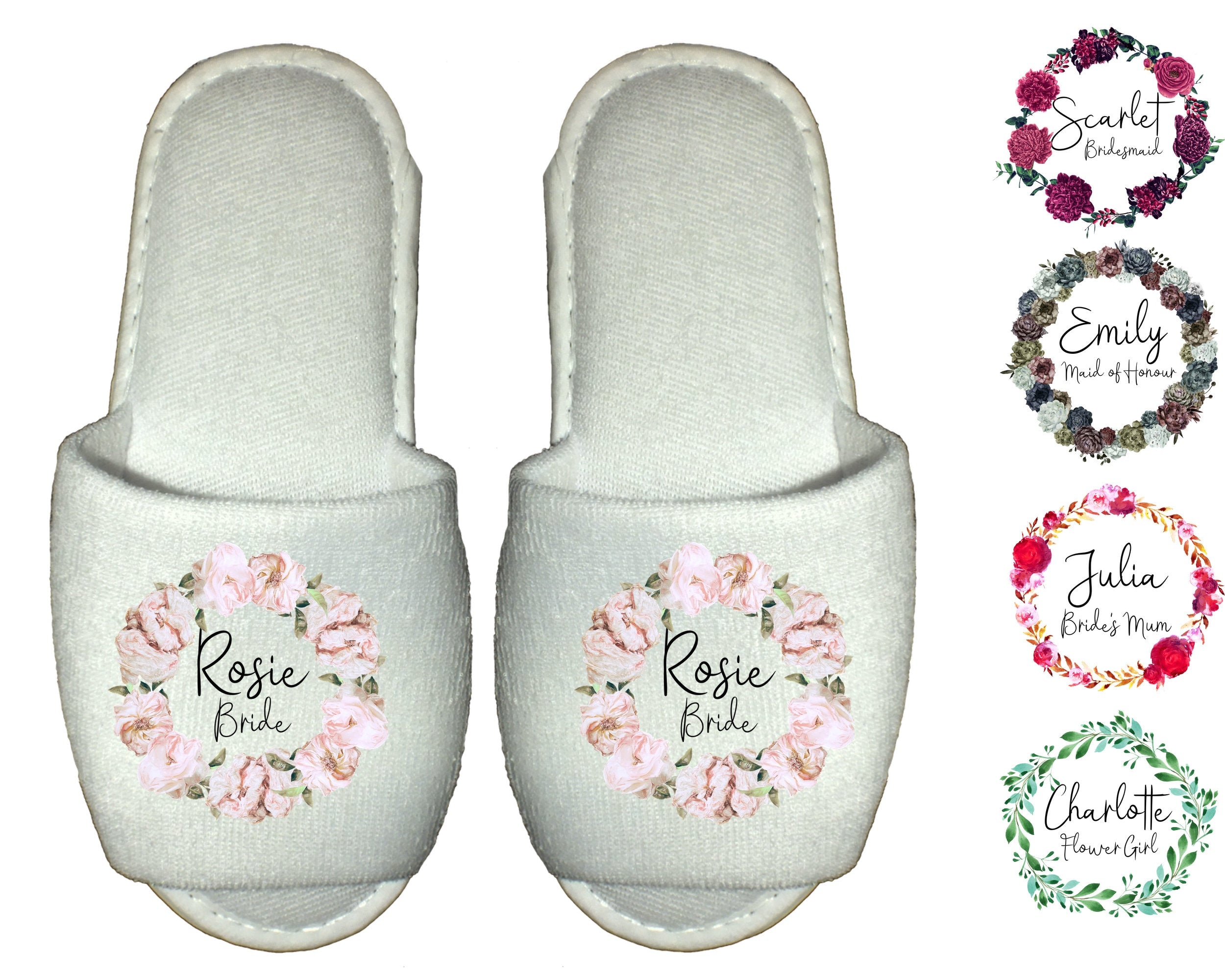 Personalized Wedding Spa Slippers: Floral Bridal Party Gift