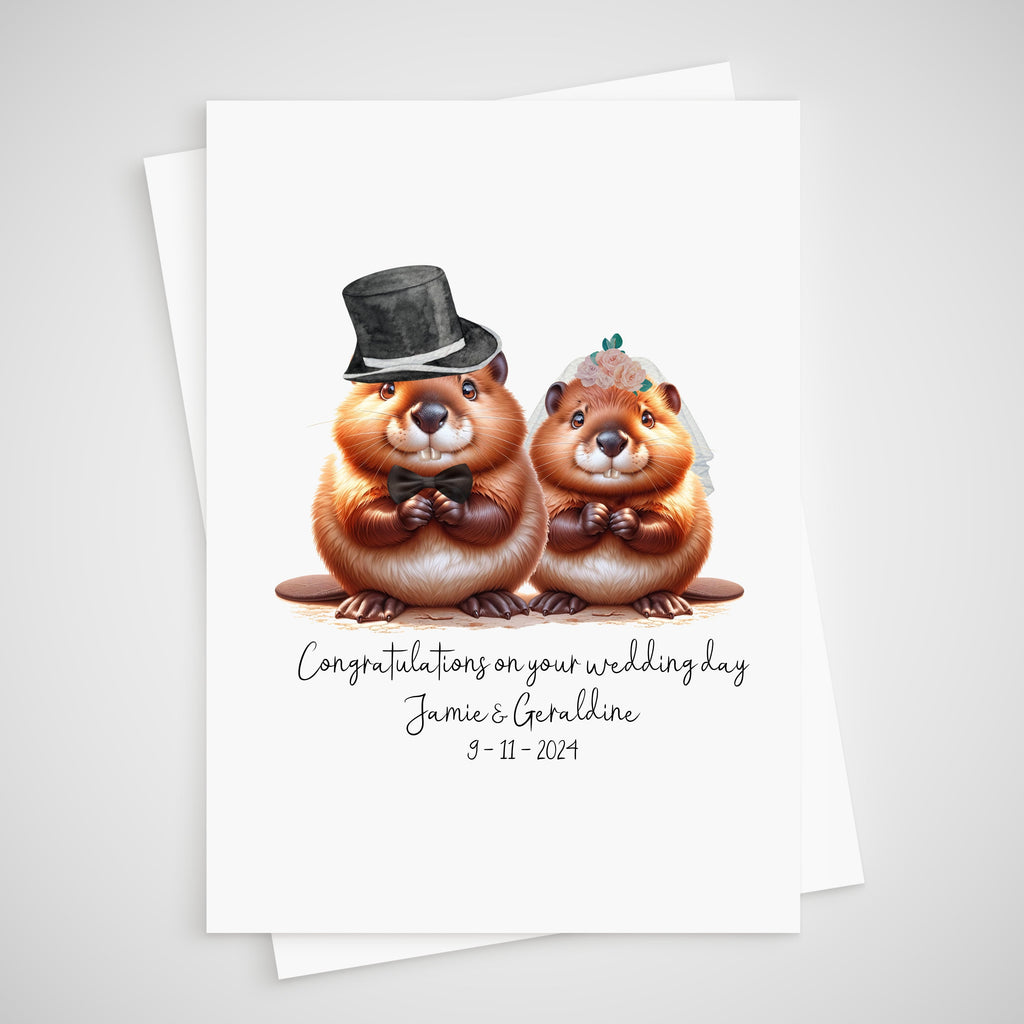 Beaver Wedding Card Personalised Bride & Groom