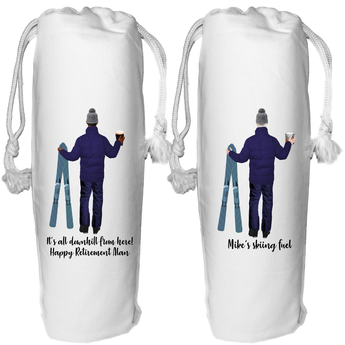 Skiing Wine Bottle Bag Personalised  gift for skiier, apres-ski, winter olympics for him