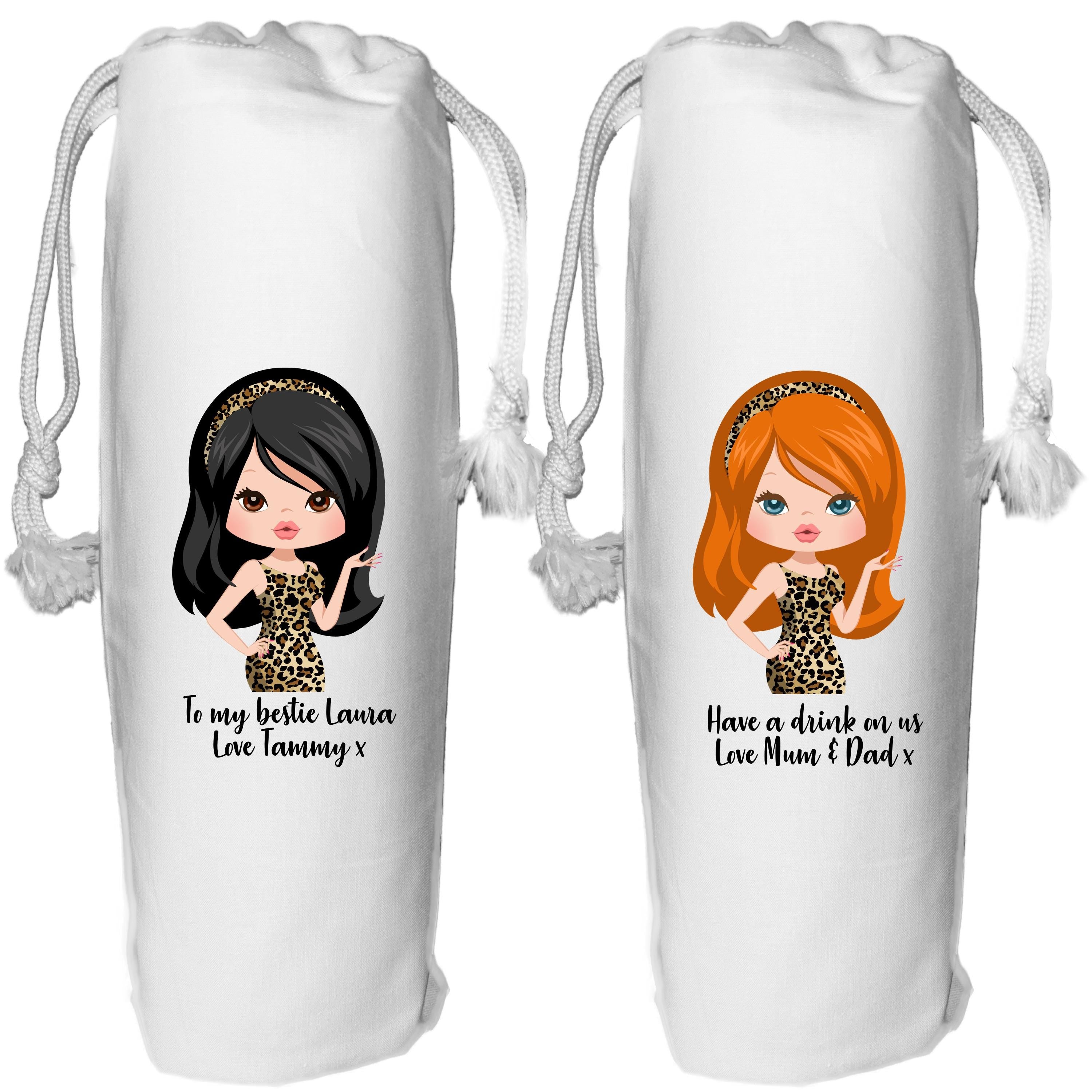 Personalized Leopard Print Bestie Wine Bag - New Job, Thank You Gift