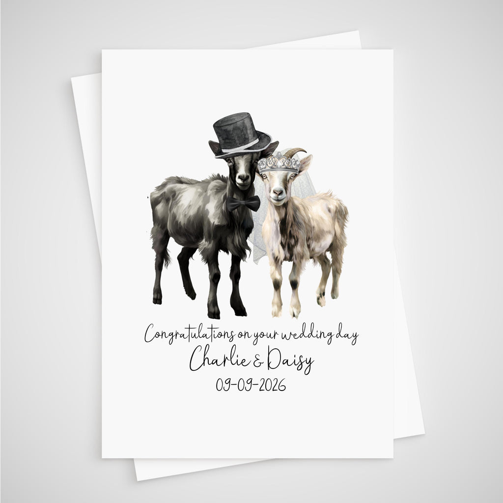 Goat Wedding Card Personalised Bride & Groom Farmyard