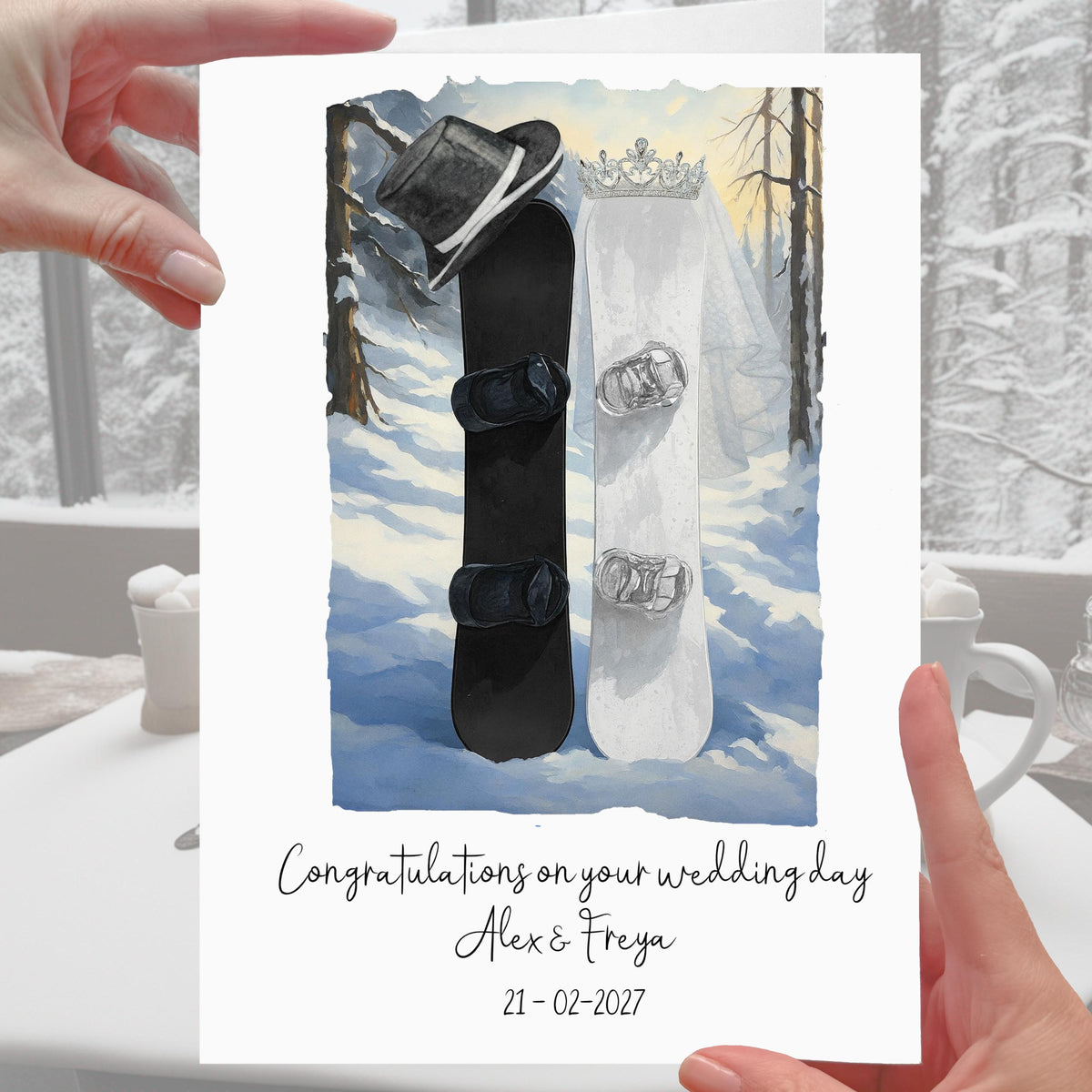 Snowboard Wedding Card Personalised Ski Slopes Snow Winter