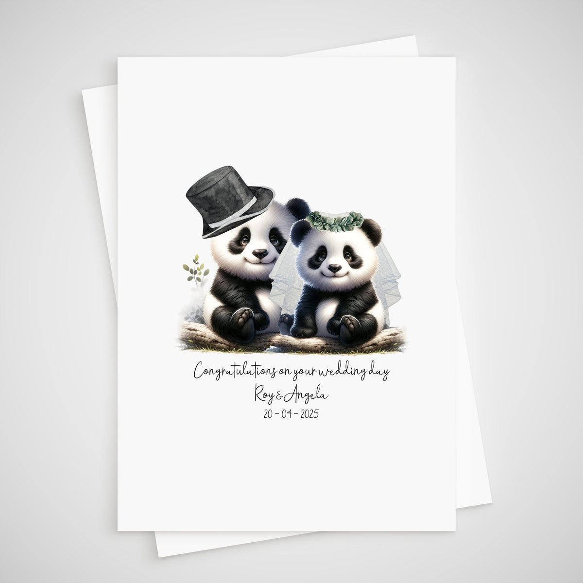 Panda Wedding Card Personalised Bride & Groom