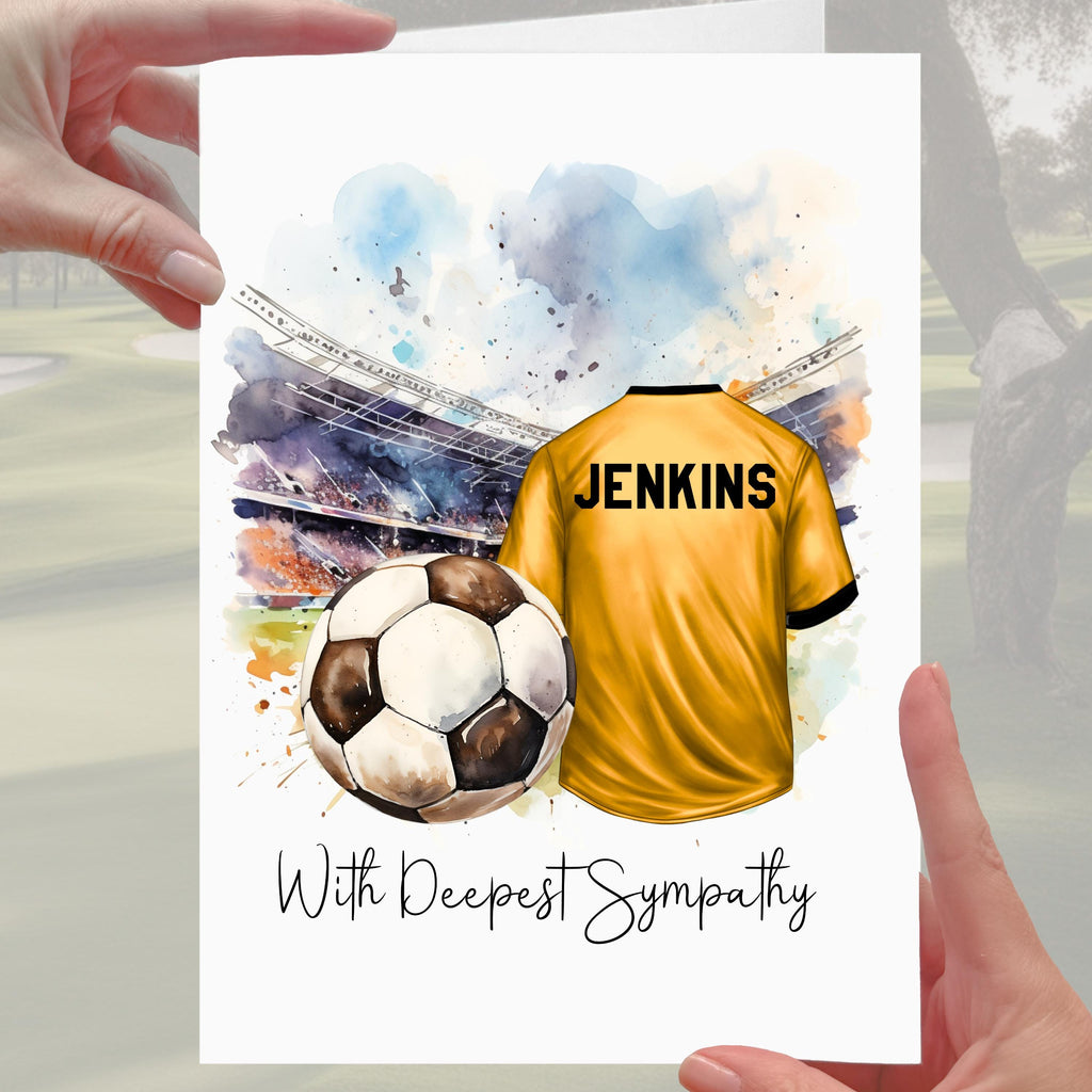 Football Sympathy Card Orange/Yellow Shirt Newport Wolverhampton Grief Mourning