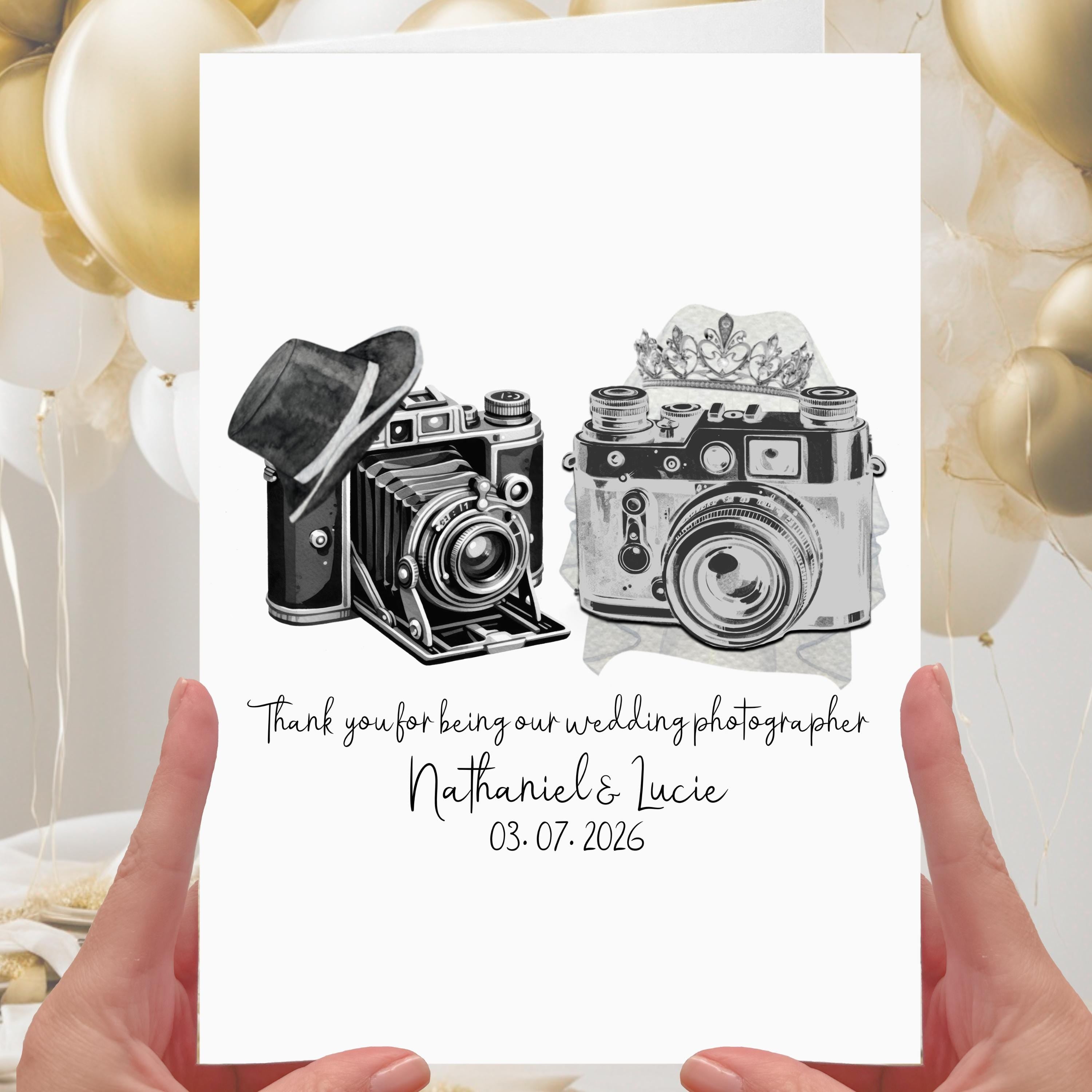 Wedding Photographer Thank you Card Personalised Camera Photos