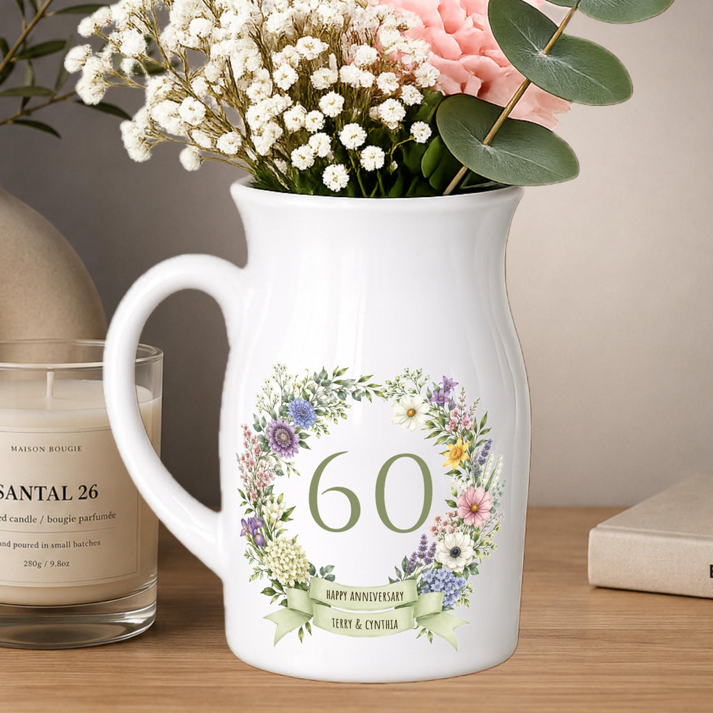Happy Anniversary vase - Personalised small Vase - 30 40 50 60 70