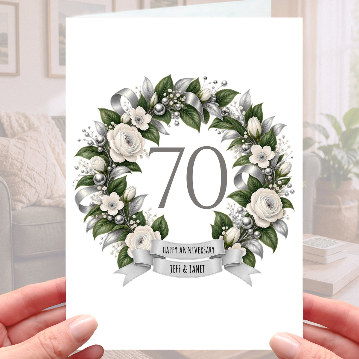 Happy 70th Anniversary Card - Personalised Platinum Wedding 70 years