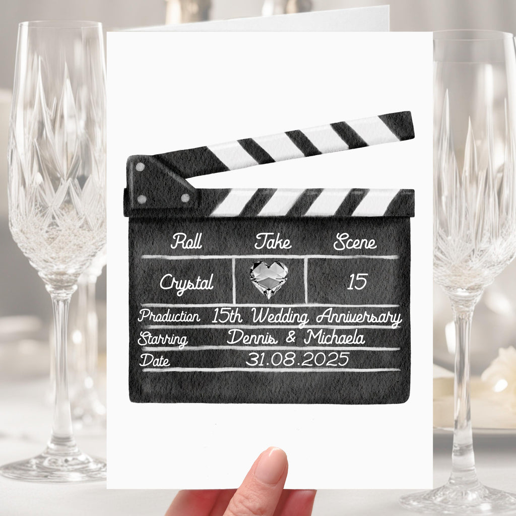 Clapper Board 15th Anniversary Card Personalised Crystal Film Cinema Movies