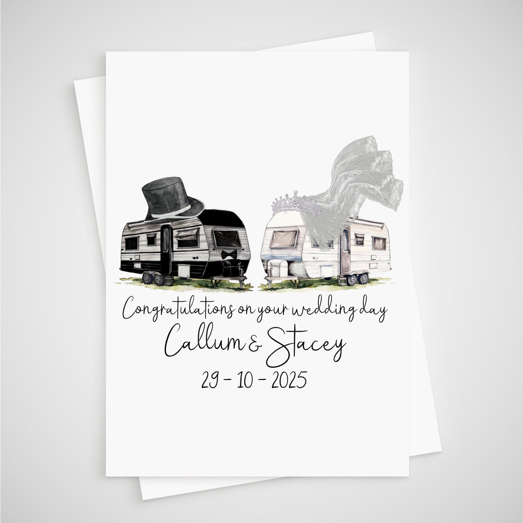 Caravan wedding Card Personalised Bride Groom Motorhome