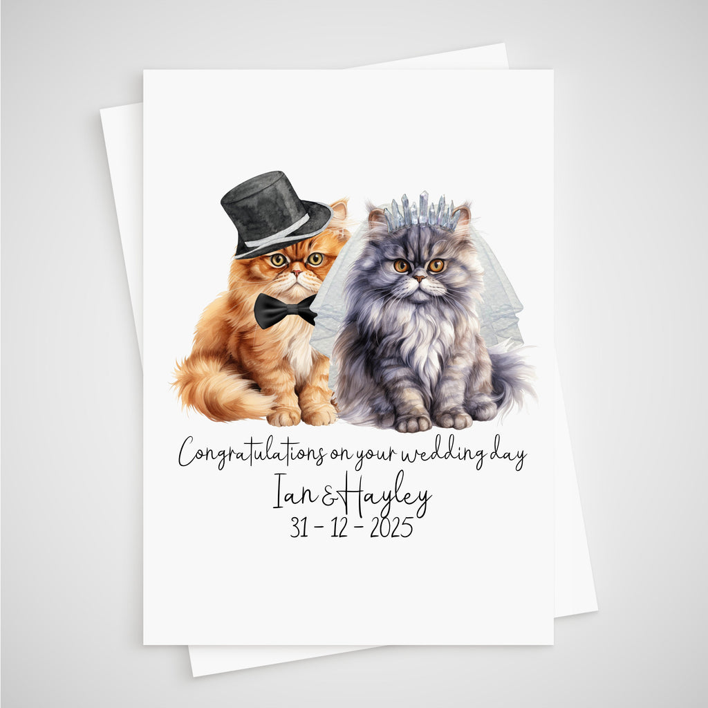 Persian Cat Wedding Card Personalised Bride & Groom Longhair
