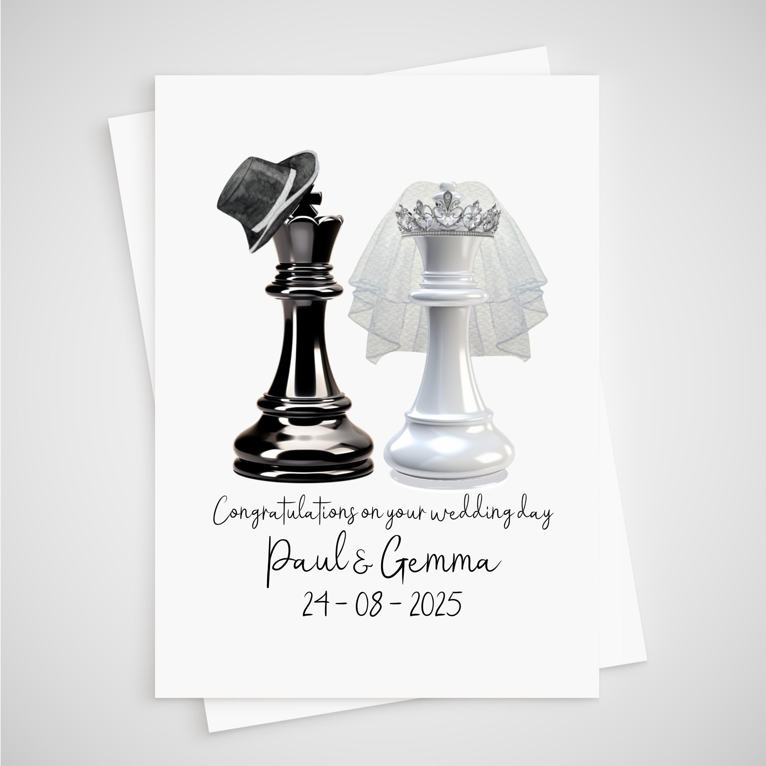 Chess Wedding Card Personalised King & Queen