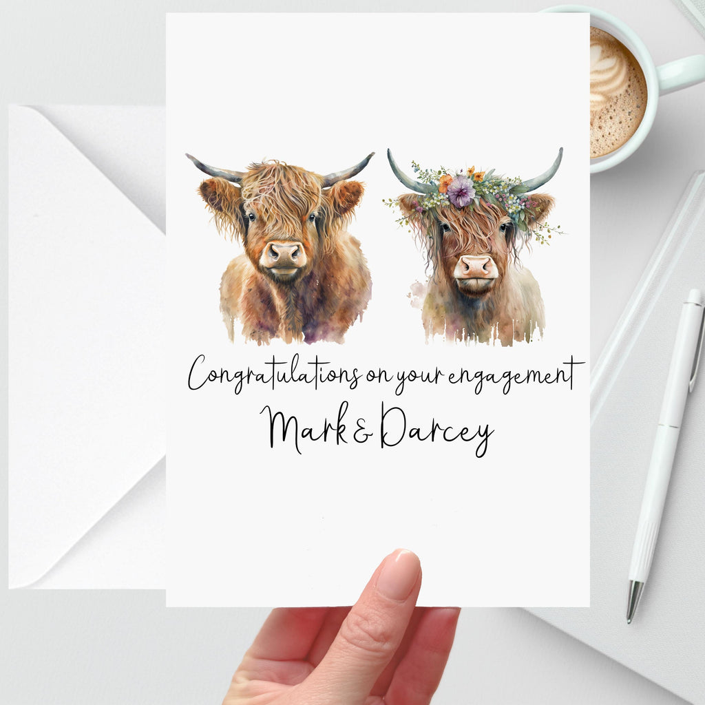 Highland Cow Engagement Card Personalised
