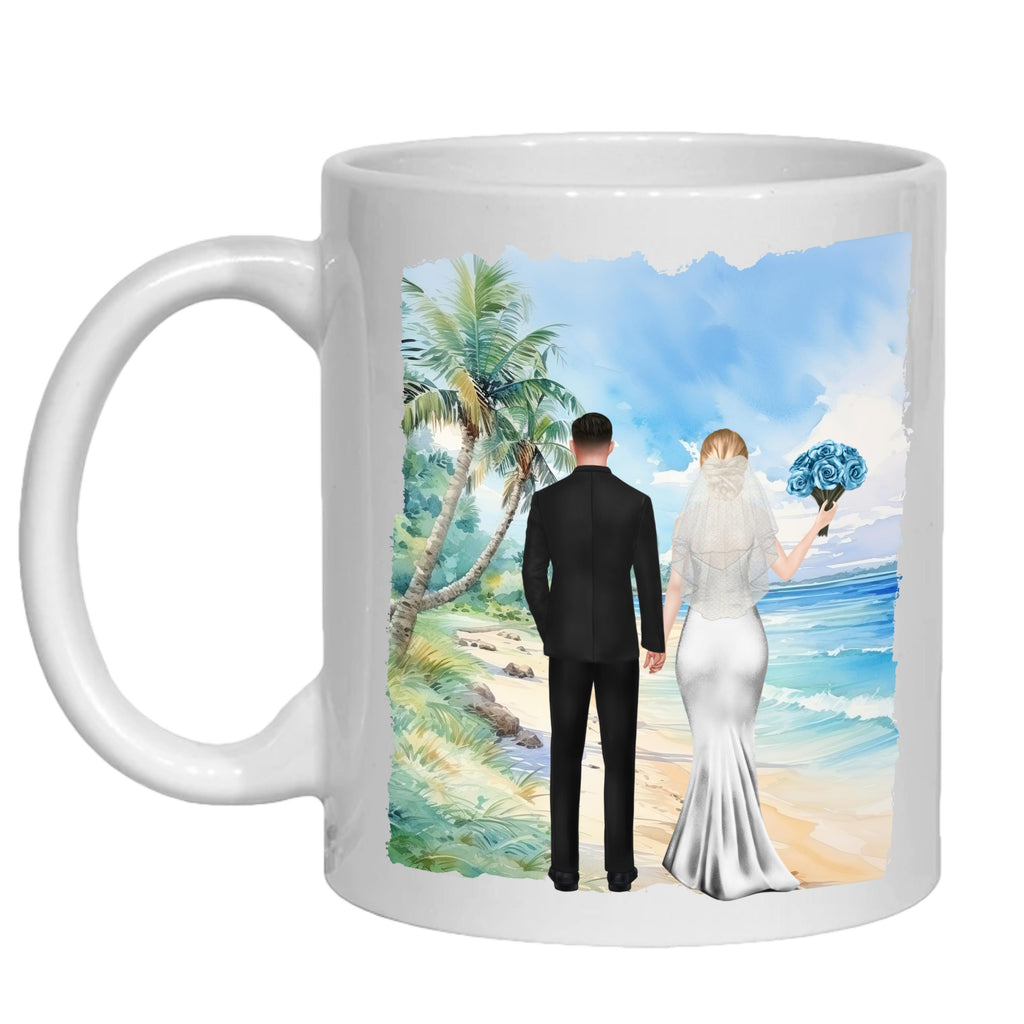 Personalized Beach Wedding Mug gift for Bride & Groom - destination, abroad, cyprus, spain, greece