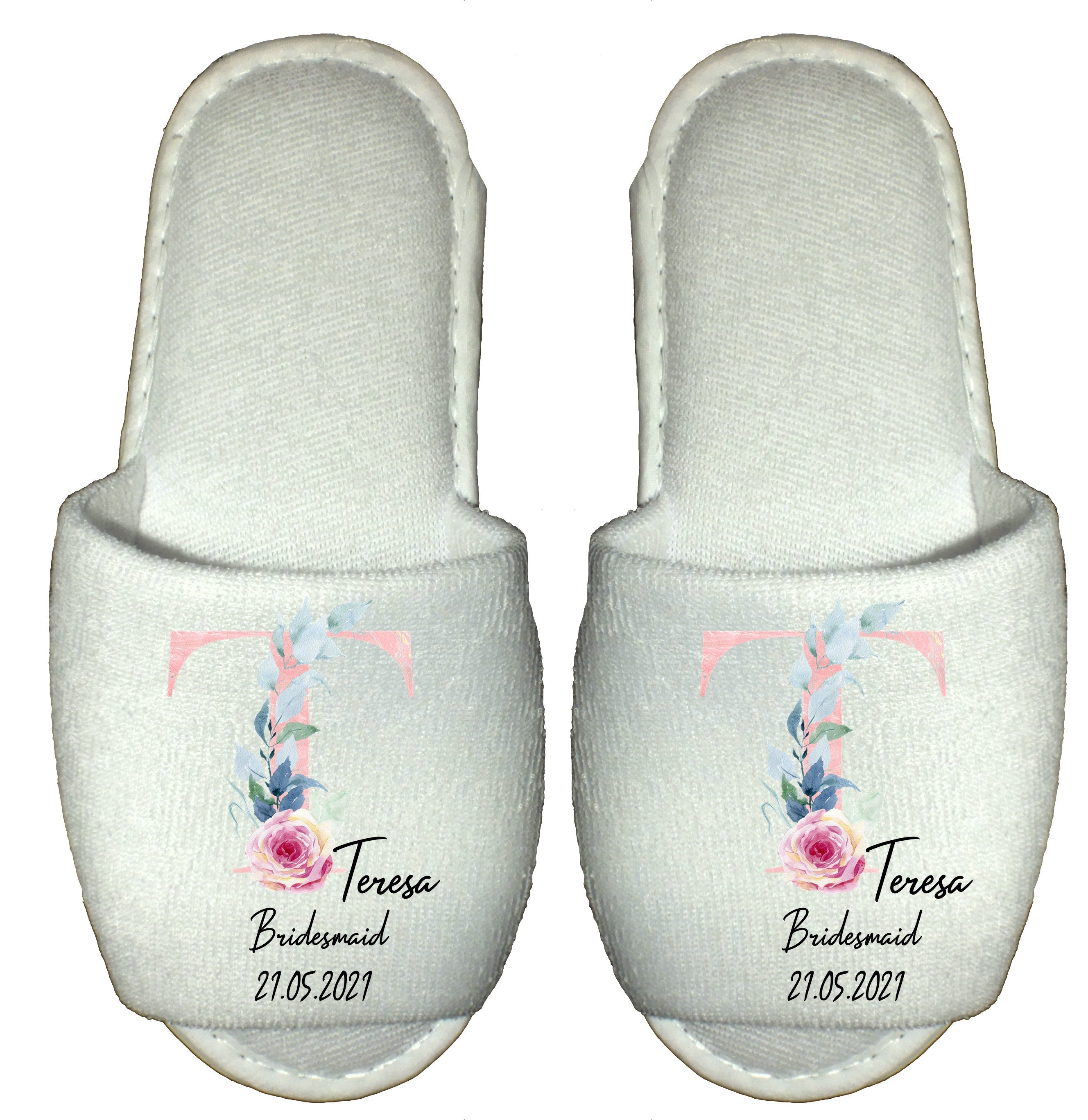 Personalised Bridal Party Slippers Pink Monogram – Bride & Bridesmaid Wedding Morning Gift