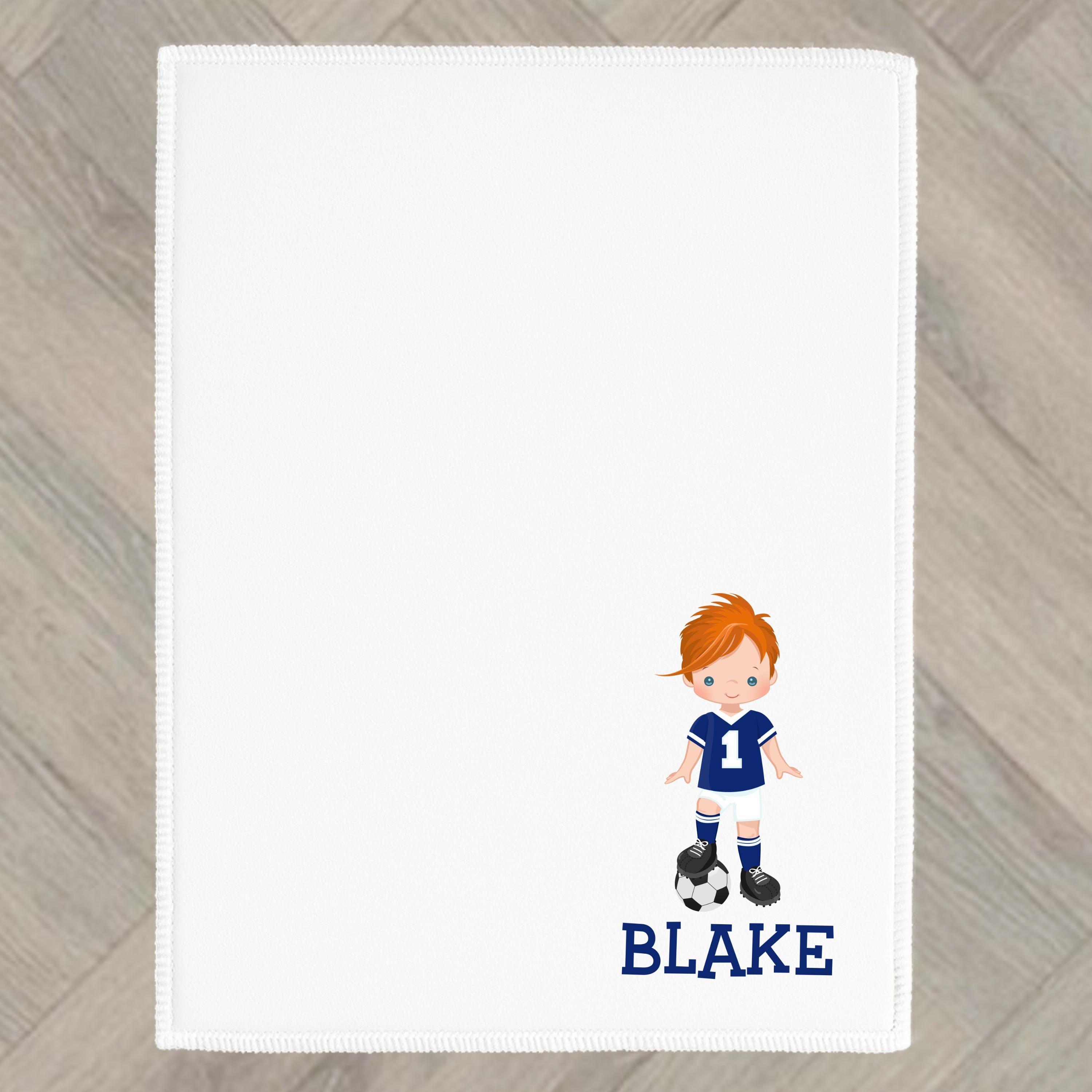 Boys Football Towel Personalised Soccer Blue Red