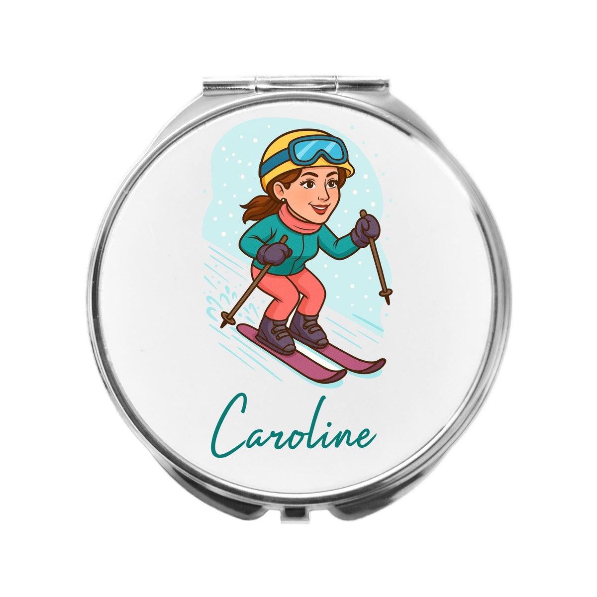 Ski Mirror Personalised Compact Gift for Skiing, skiier apres-ski
