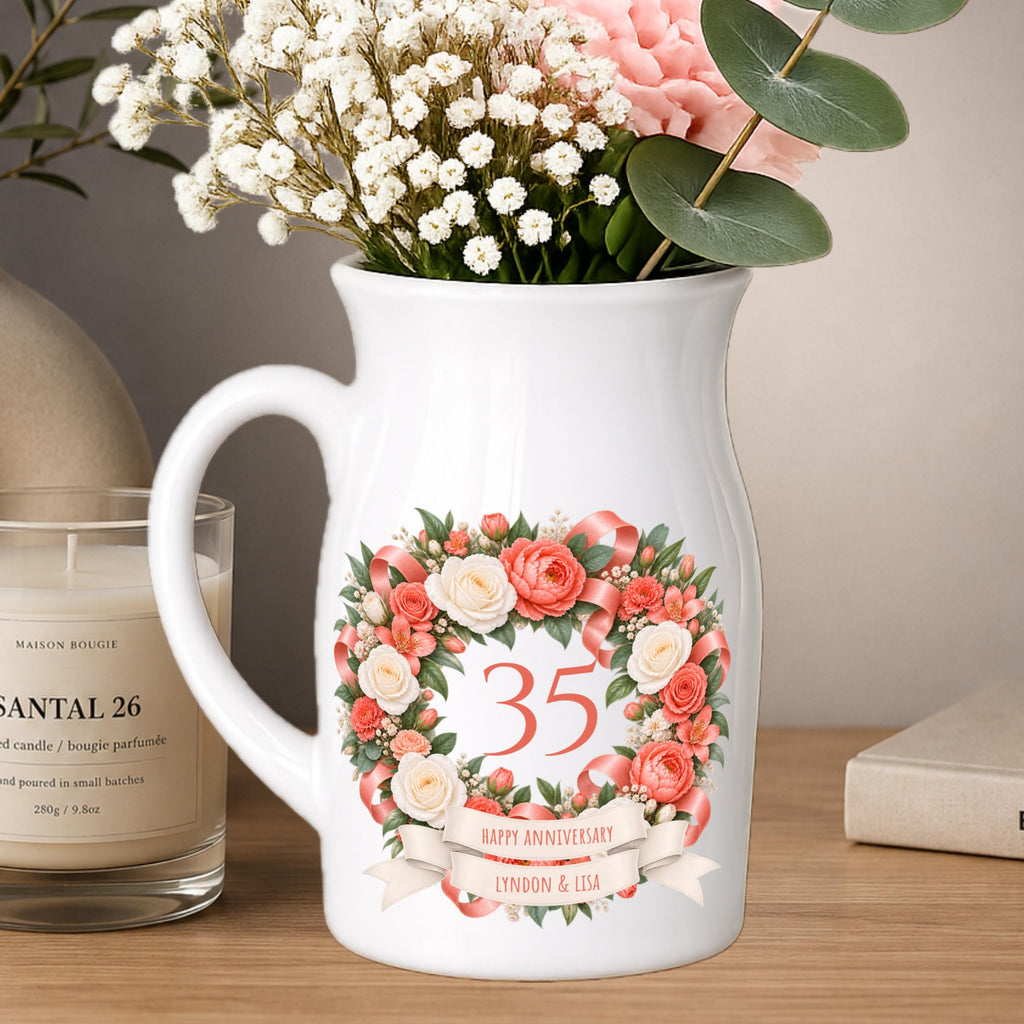 Happy 35th Anniversary vase - Personalised small ceramic Vase - coral wedding  35 years