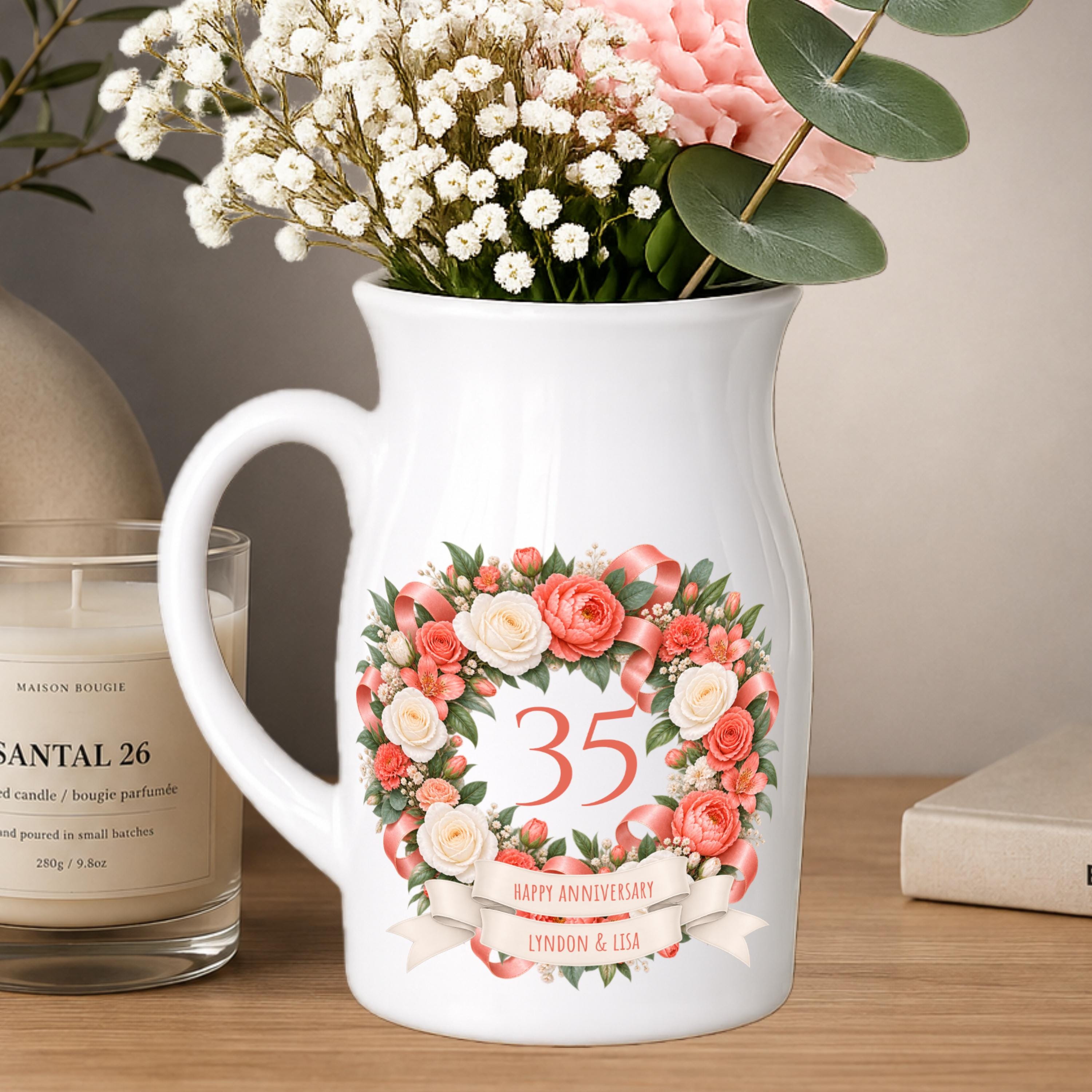 Happy 35th Anniversary vase - Personalised small ceramic Vase - coral wedding  35 years