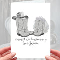 Cowboy 25th Anniversary Card Personalised Silver Wedding Boots Hat Country
