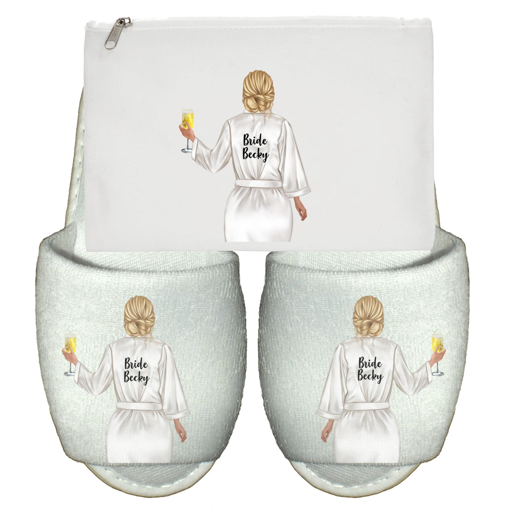 Bride Slippers & MakeUp Bag Personlaised for Wedding Gift Cosmetics Bridesmaid