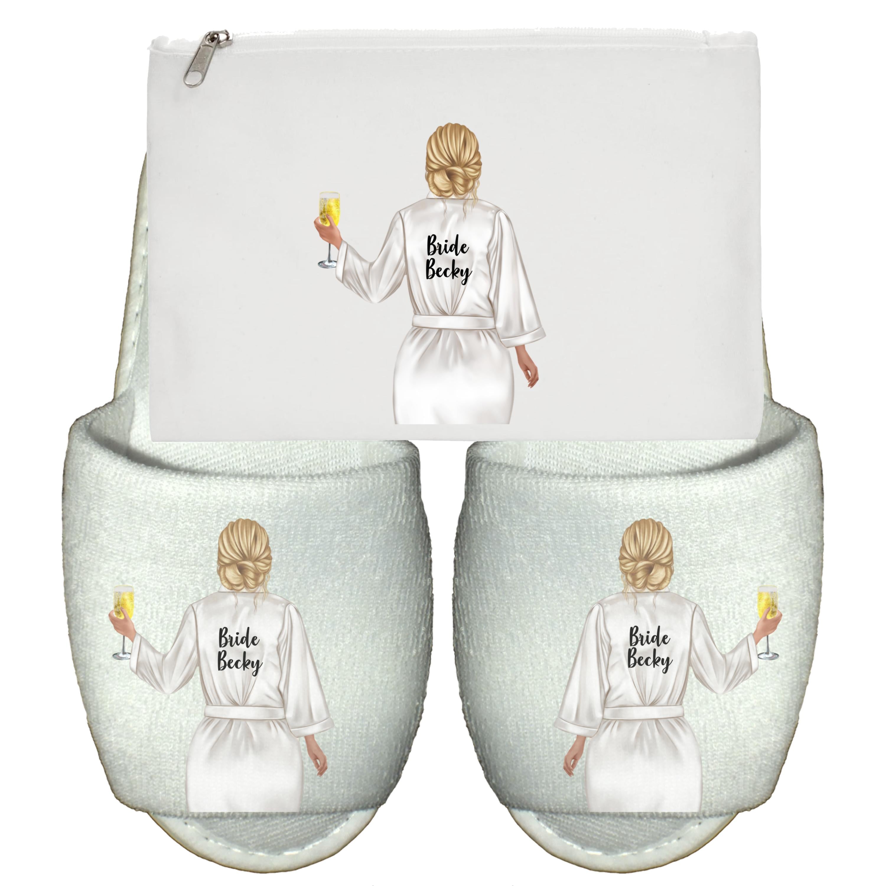 Bride Slippers & MakeUp Bag Personlaised for Wedding Gift Cosmetics Bridesmaid