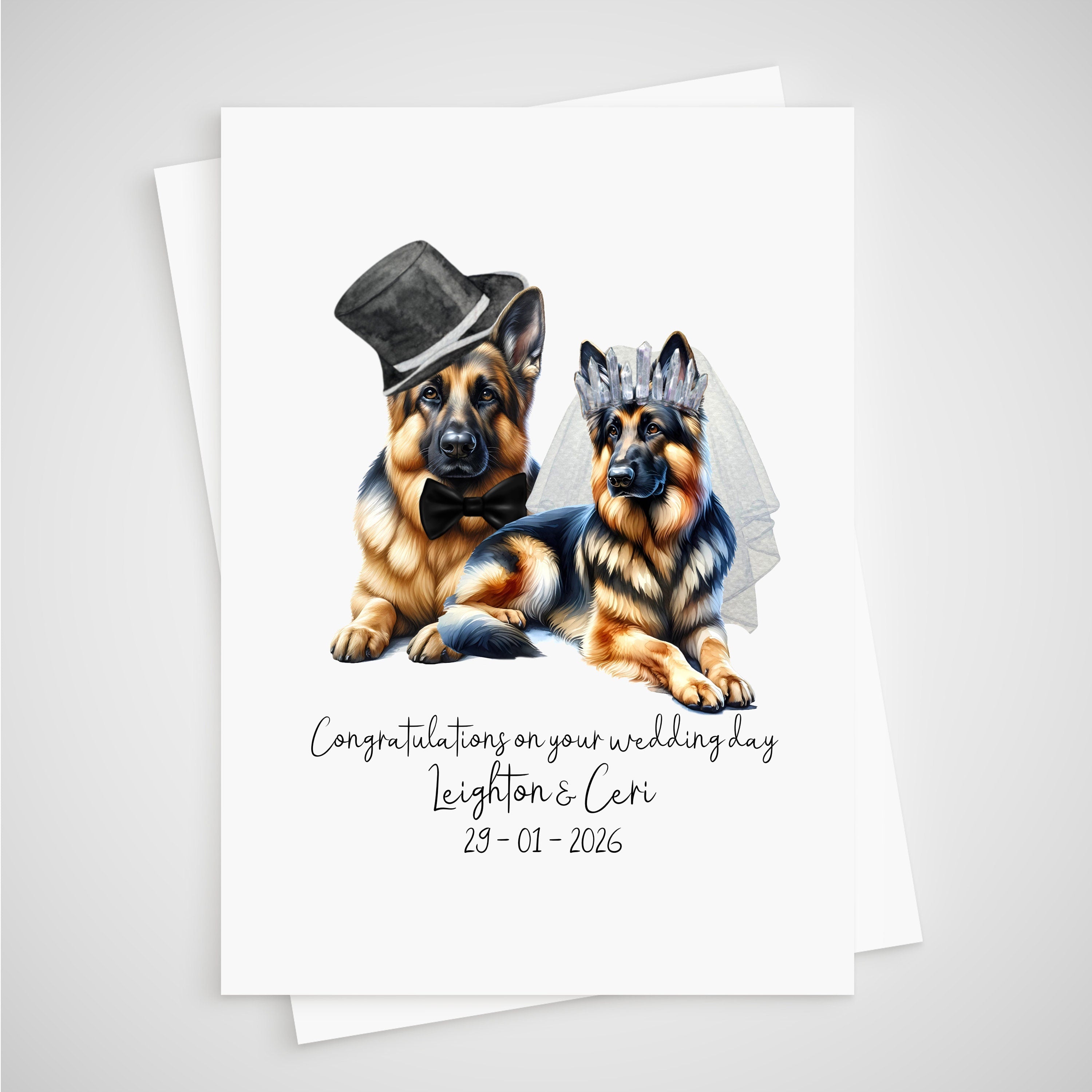German Shepherd Wedding Card Personalised Alsatian Bride & Groom Dog