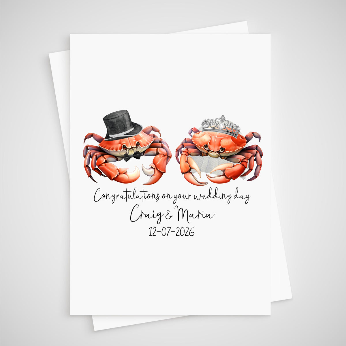 Personalised Crab Wedding Card Bride & Groom Ocean