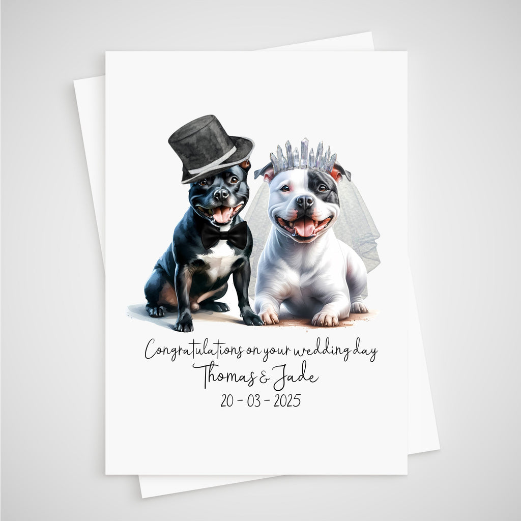 Staffordshire Bull Terrier Wedding Card Personalised Bride & Groom Staffy Dog