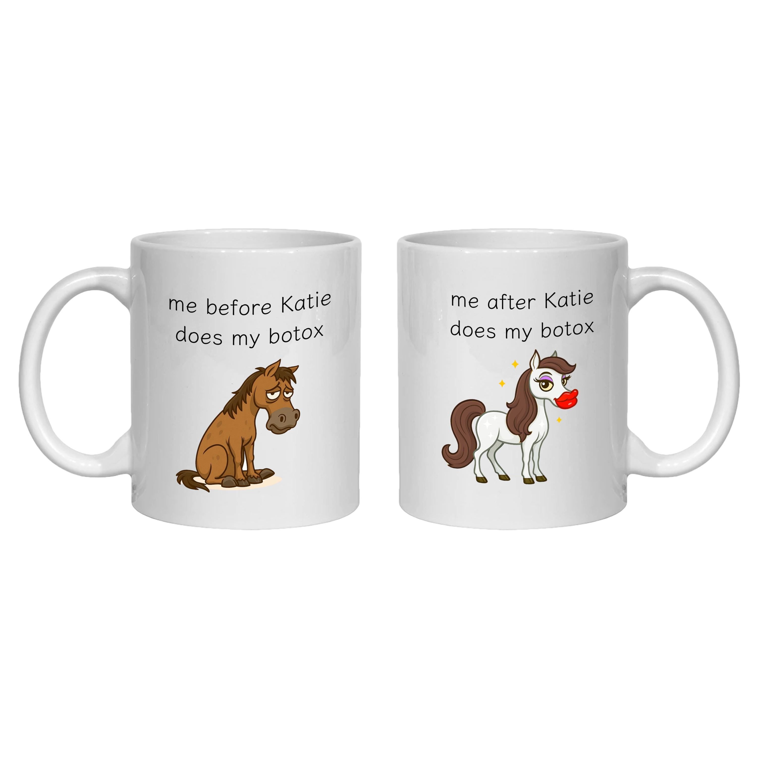 Personalised Botox Mug for Aesthetician, Before and After, Horse mermaid
