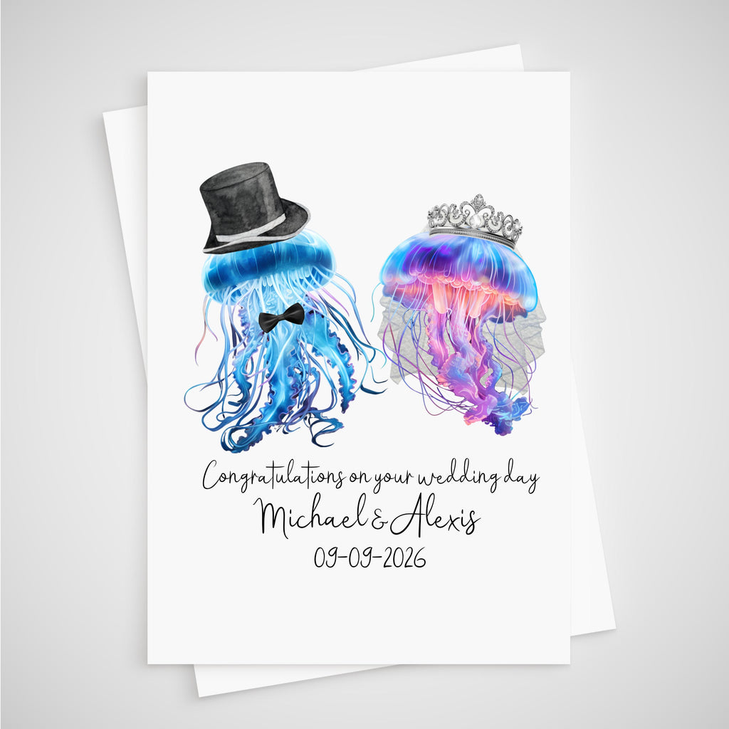 Jellyfish Wedding Card Personalised Bride & Groom Ocean