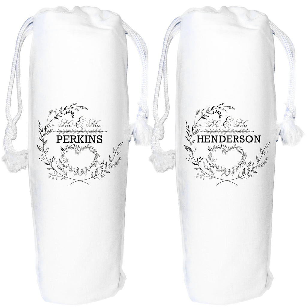 Personalised Wedding Wine Gift Bag Anniversary Wreath Mr & Mrs