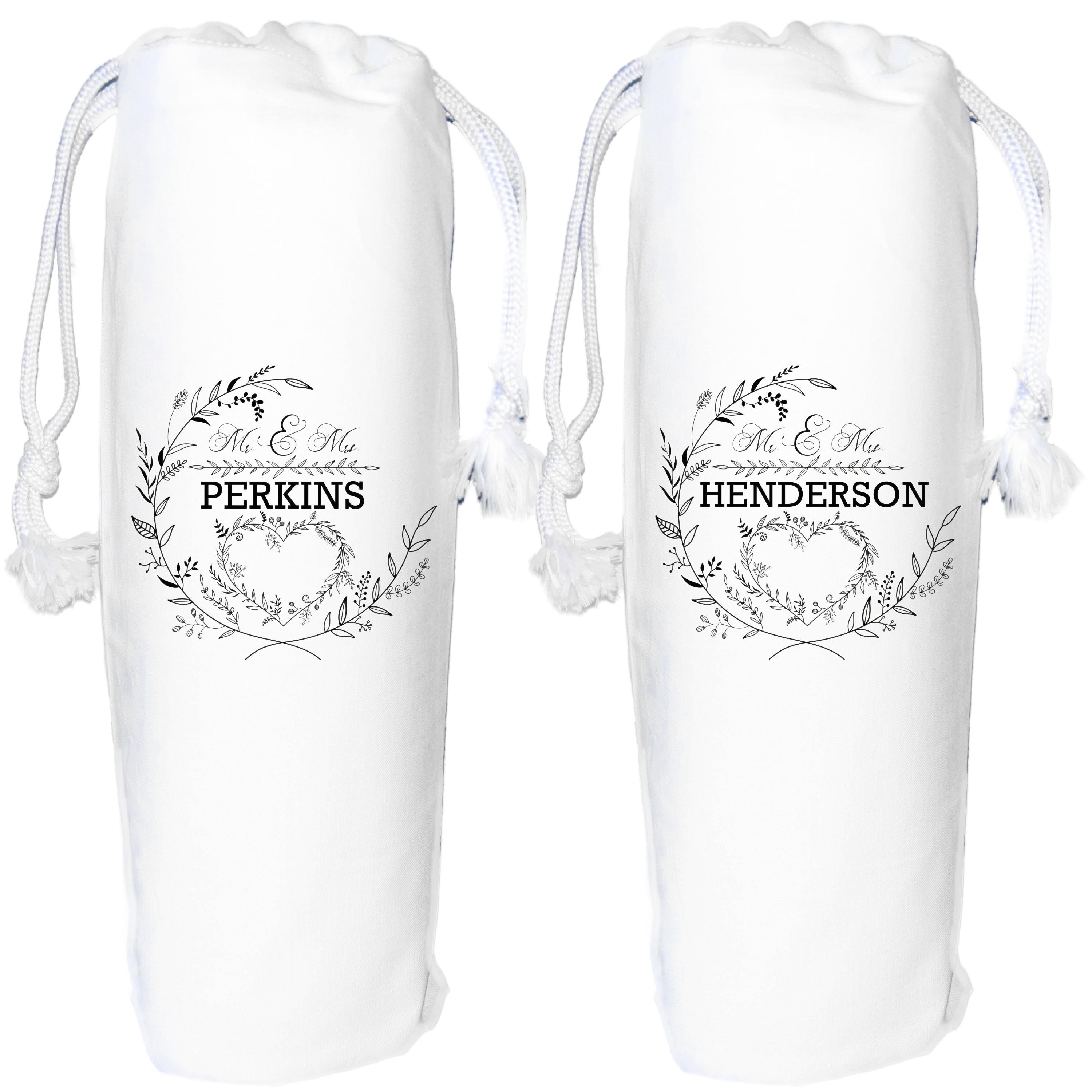 Personalised Wedding Wine Gift Bag Anniversary Wreath Mr & Mrs