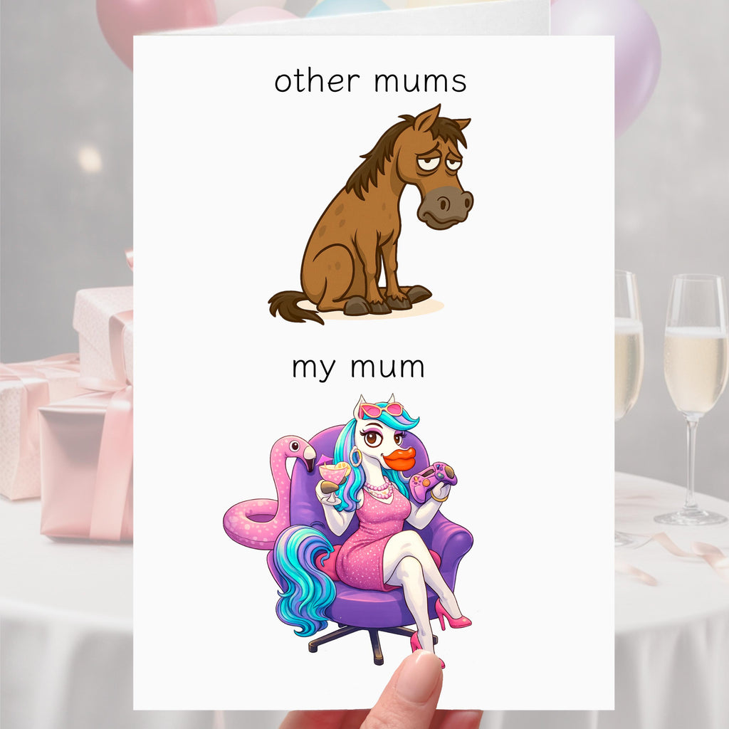 Mum Card - funny horse gamer cocktails card for mother, stepmum