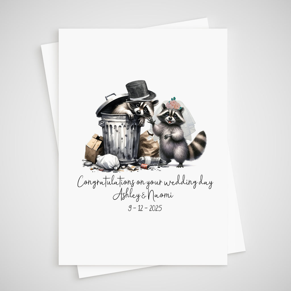 Racoon Wedding Card Personalised Bride & Groom Novelty