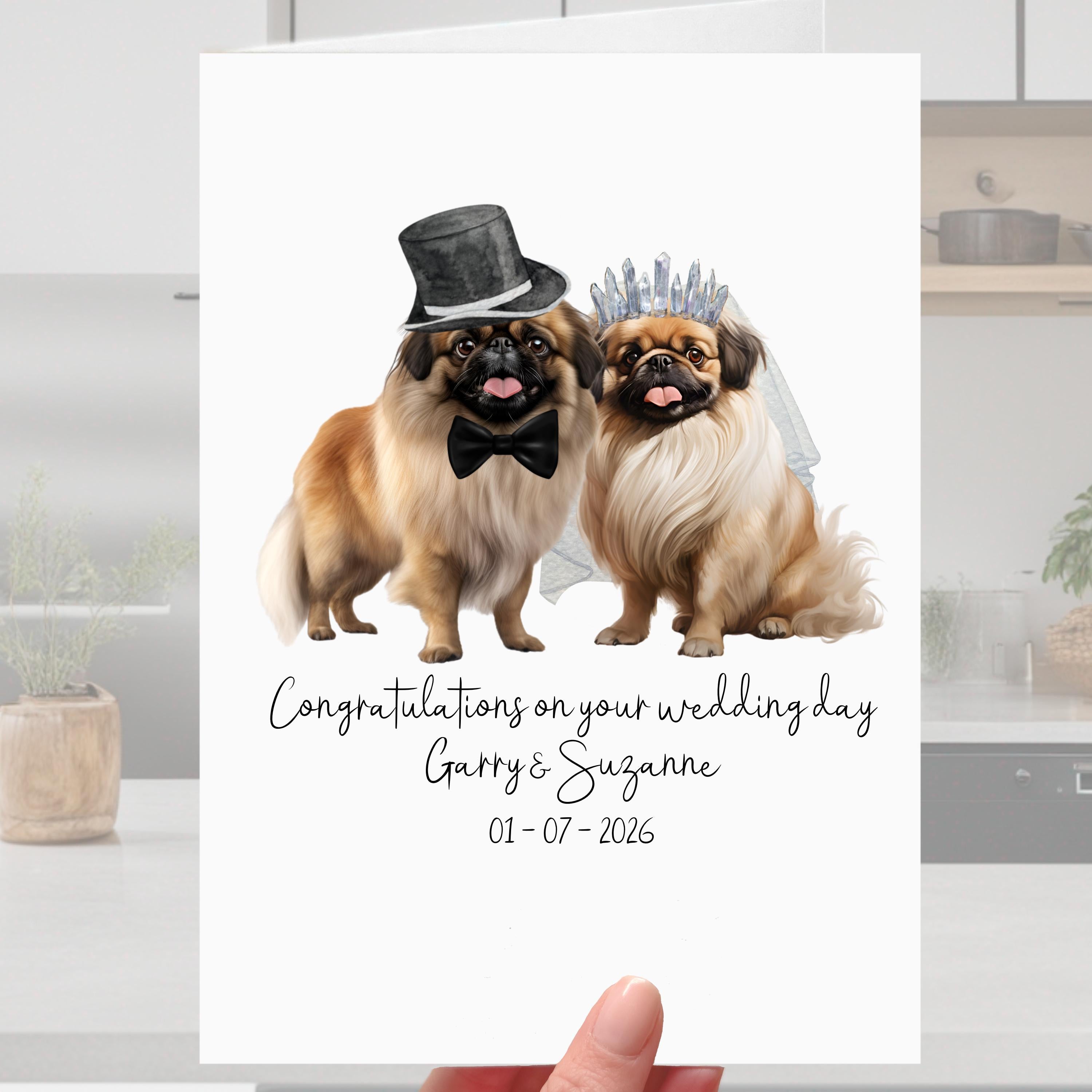 Pekingese Wedding Card Personalised Dog Bride & Groom