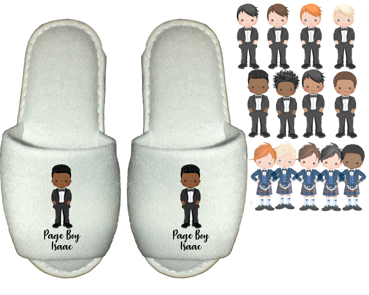 Personalised Page Boy Spa Slippers - Kilt Scottish Wedding Gift for children Groomsman Usher