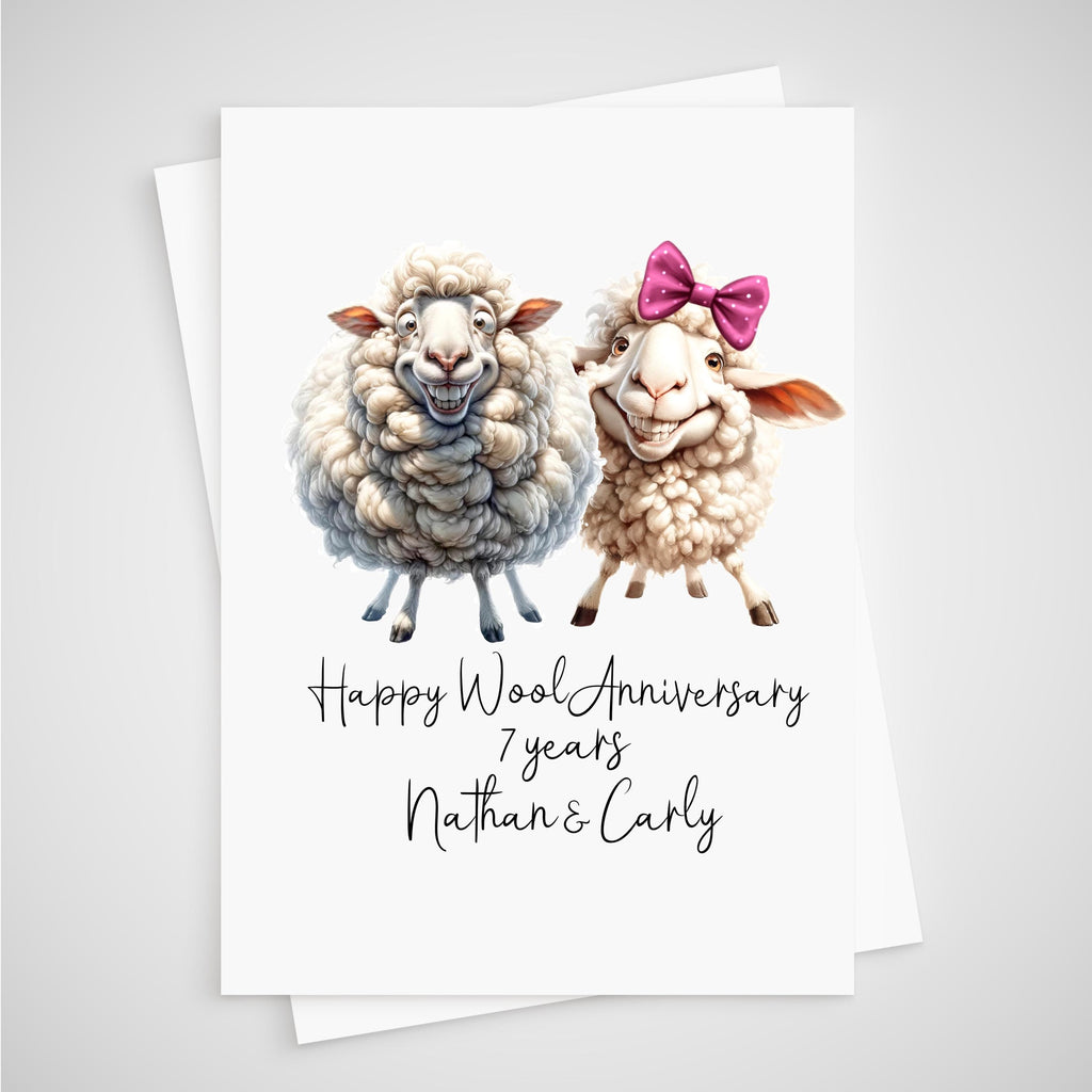 Wool Anniversary Card Personalised 7 years Sheep