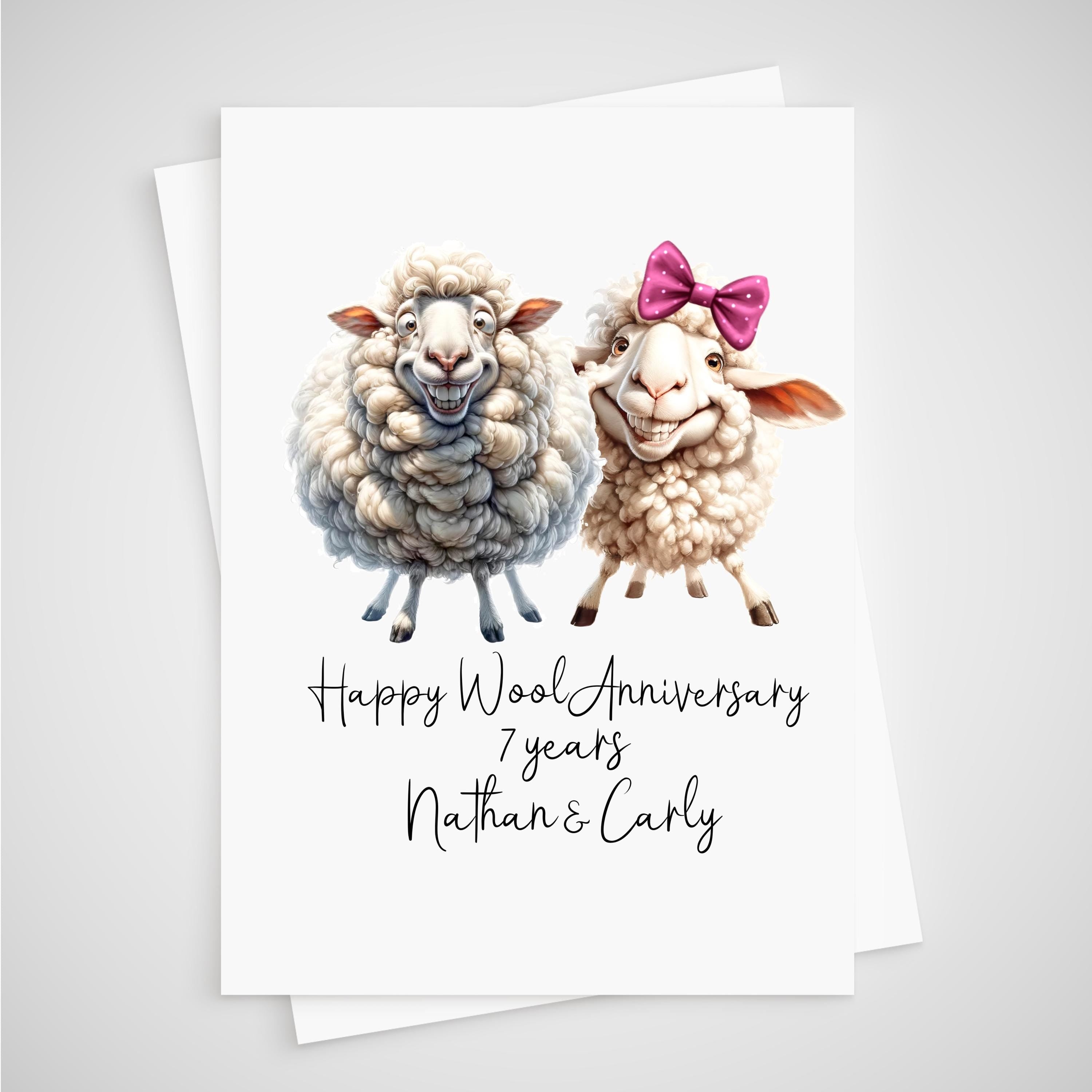 Wool Anniversary Card Personalised 7 years Sheep