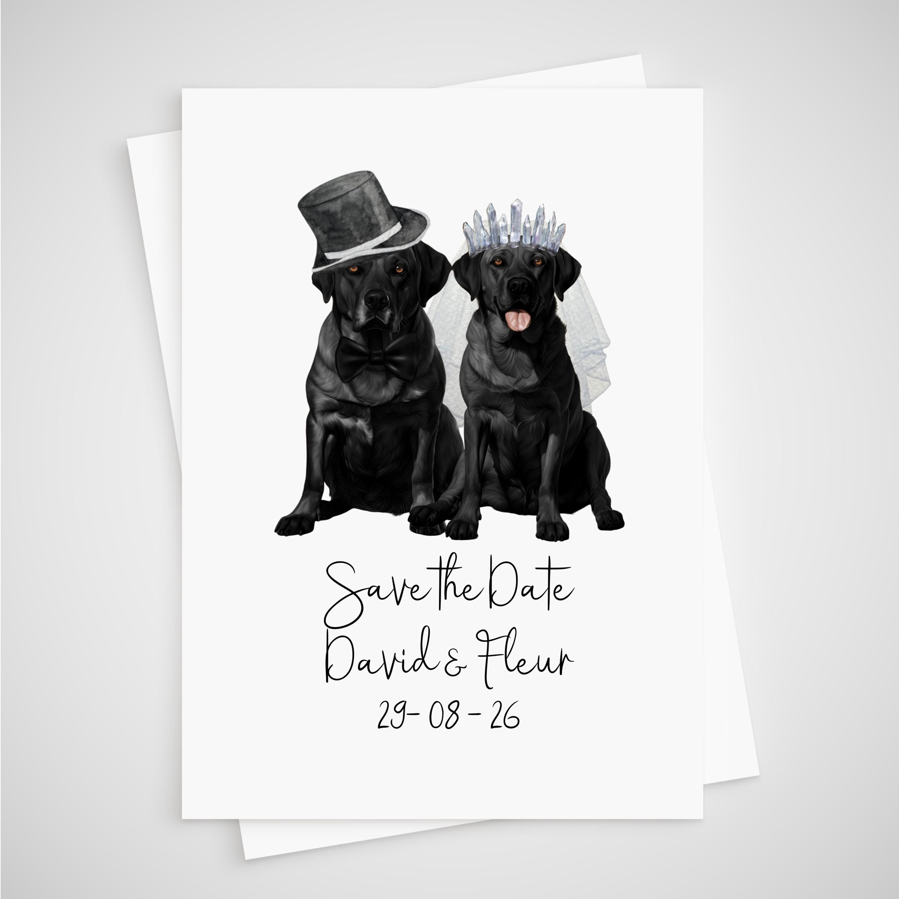Personalized Dog Wedding Save the Date Card: husky, irish setter, jack russell, king charles cavalier, golden black chocolate labrador, labradoodle