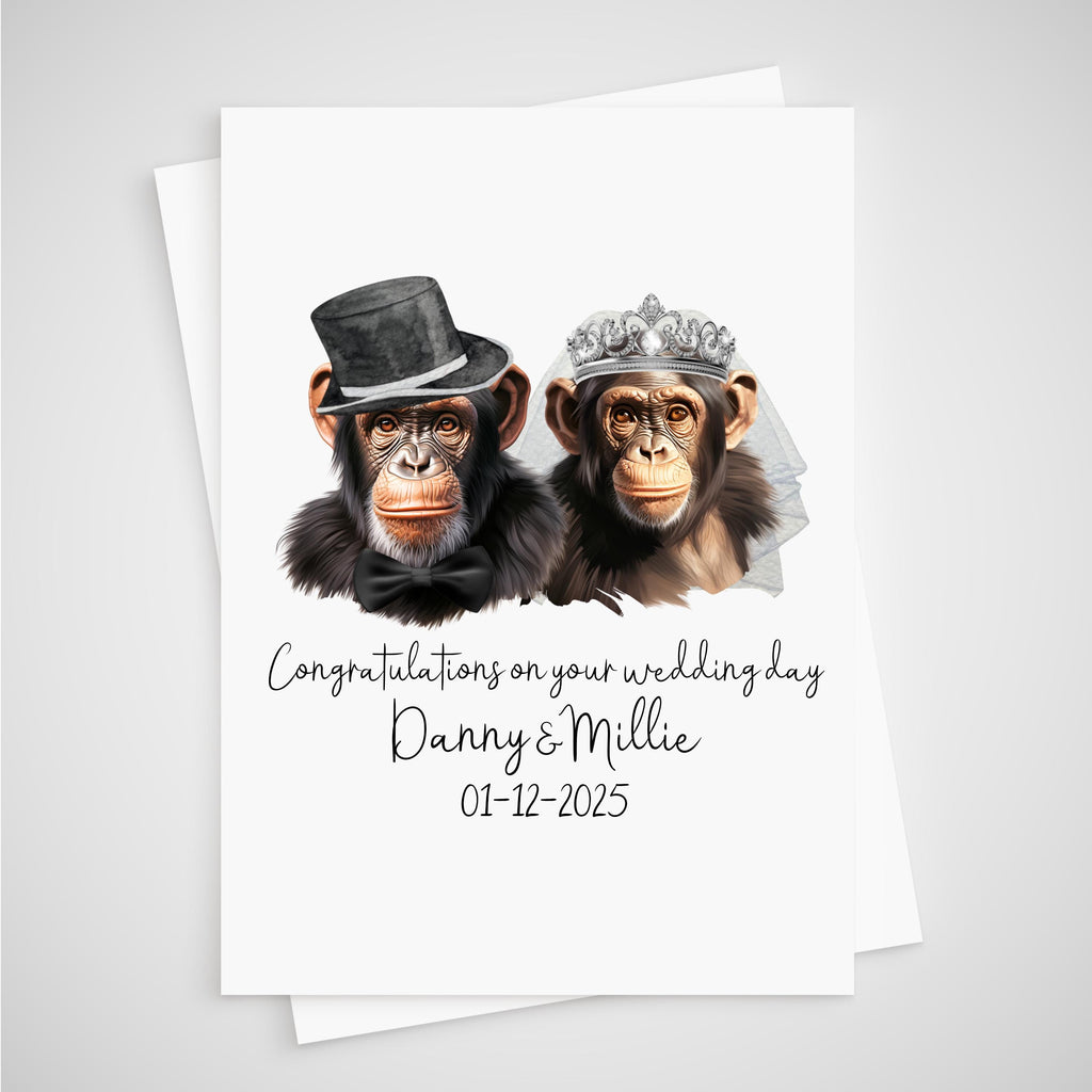 Chimpanzee Wedding Card Personalised Bride & Groom Monkey Chimp