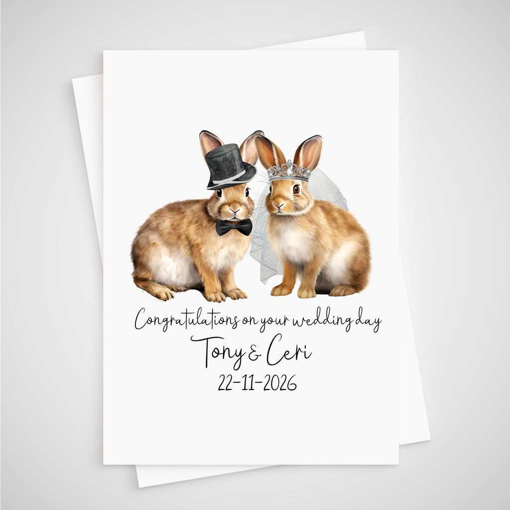 Rabbit Wedding Card Personalised Bride & Groom Bunny