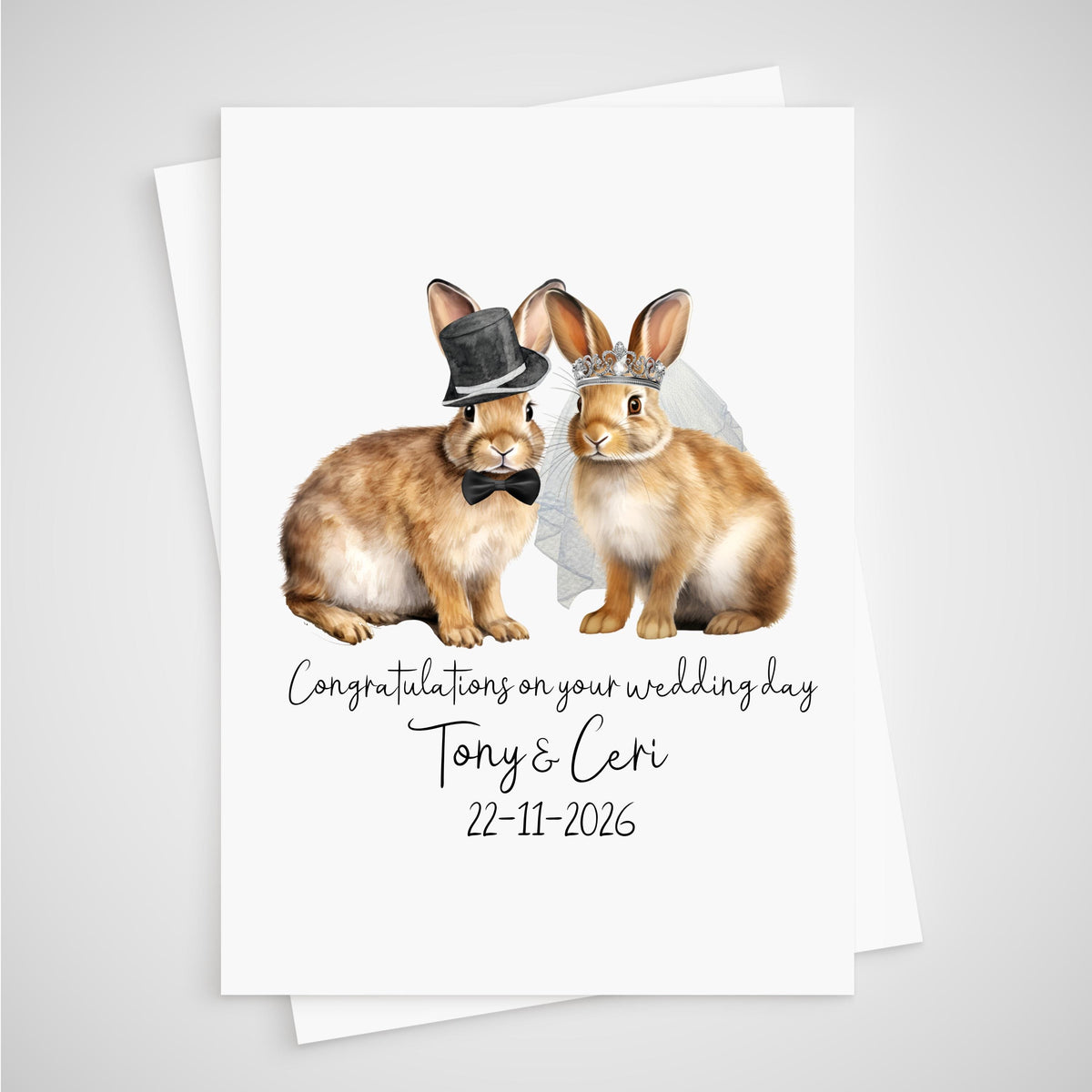 Rabbit Wedding Card Personalised Bride & Groom Bunny