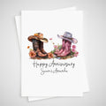 Cowboy Anniversary Card Personalised Cowgirl Western Boots Hat Country