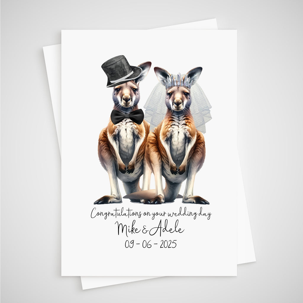 Kangaroo Wedding Card Personalised Bride & Groom