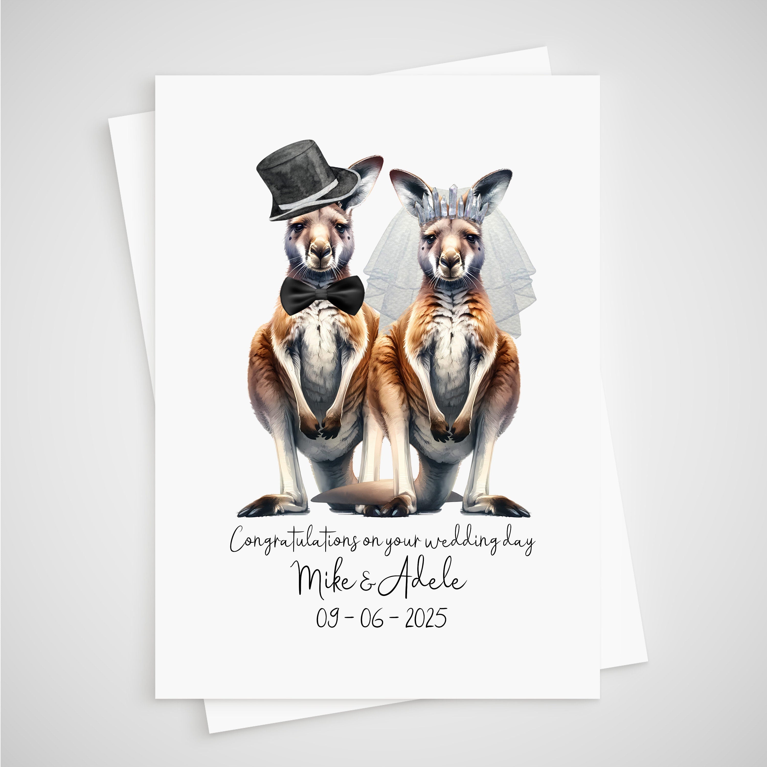 Kangaroo Wedding Card Personalised Bride & Groom