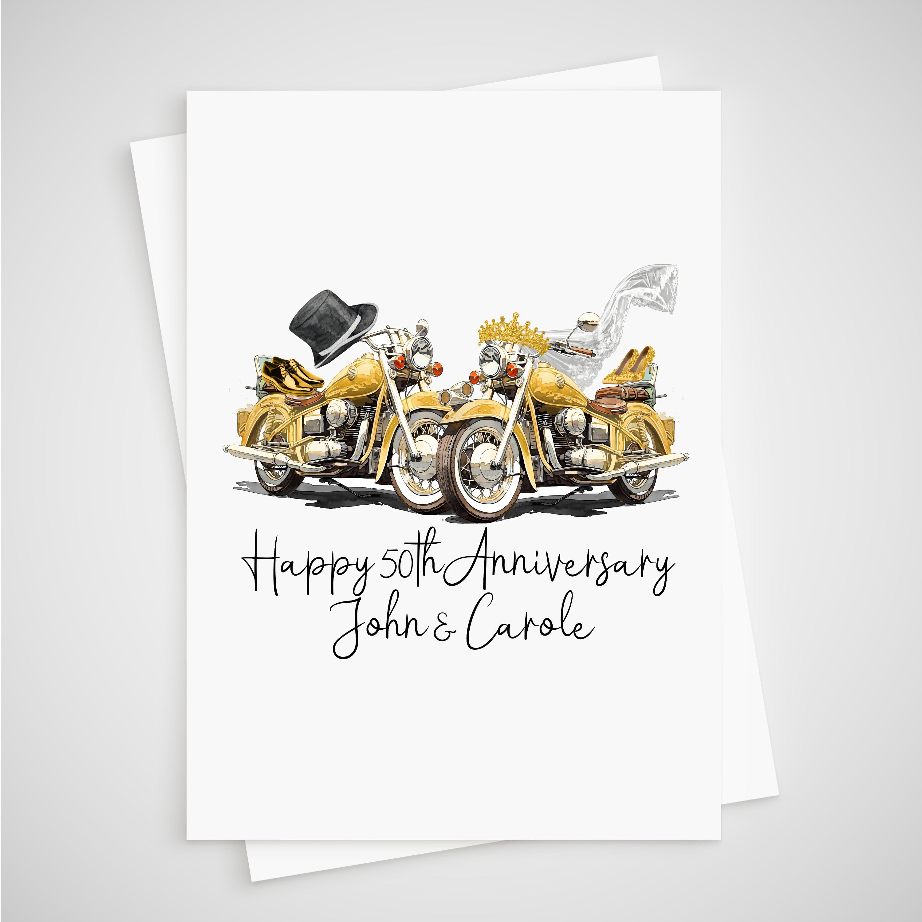 Motorbike Golden 50th Anniversary Card Personalised Motorcycle Gold