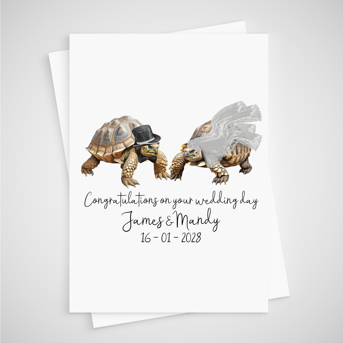 Tortoise Wedding Card Personalised Bride & Groom